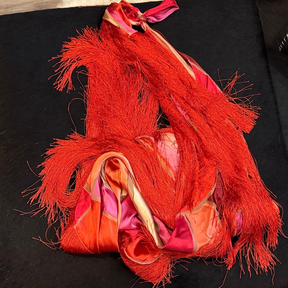 Cult Gaia Red and Pink Fringe Top
